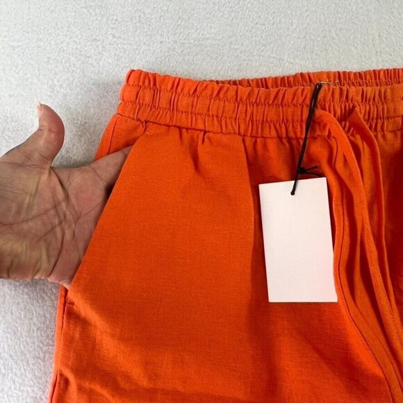 LOVE TREE Pant Women Small Orange Linen Blend Pull On Straight Leg Drawstring - Picture 7 of 15